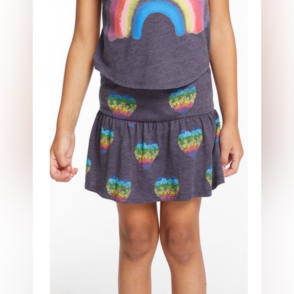 NWT Chaser All Over Heart Rainbow ruffle Skirt sz 6